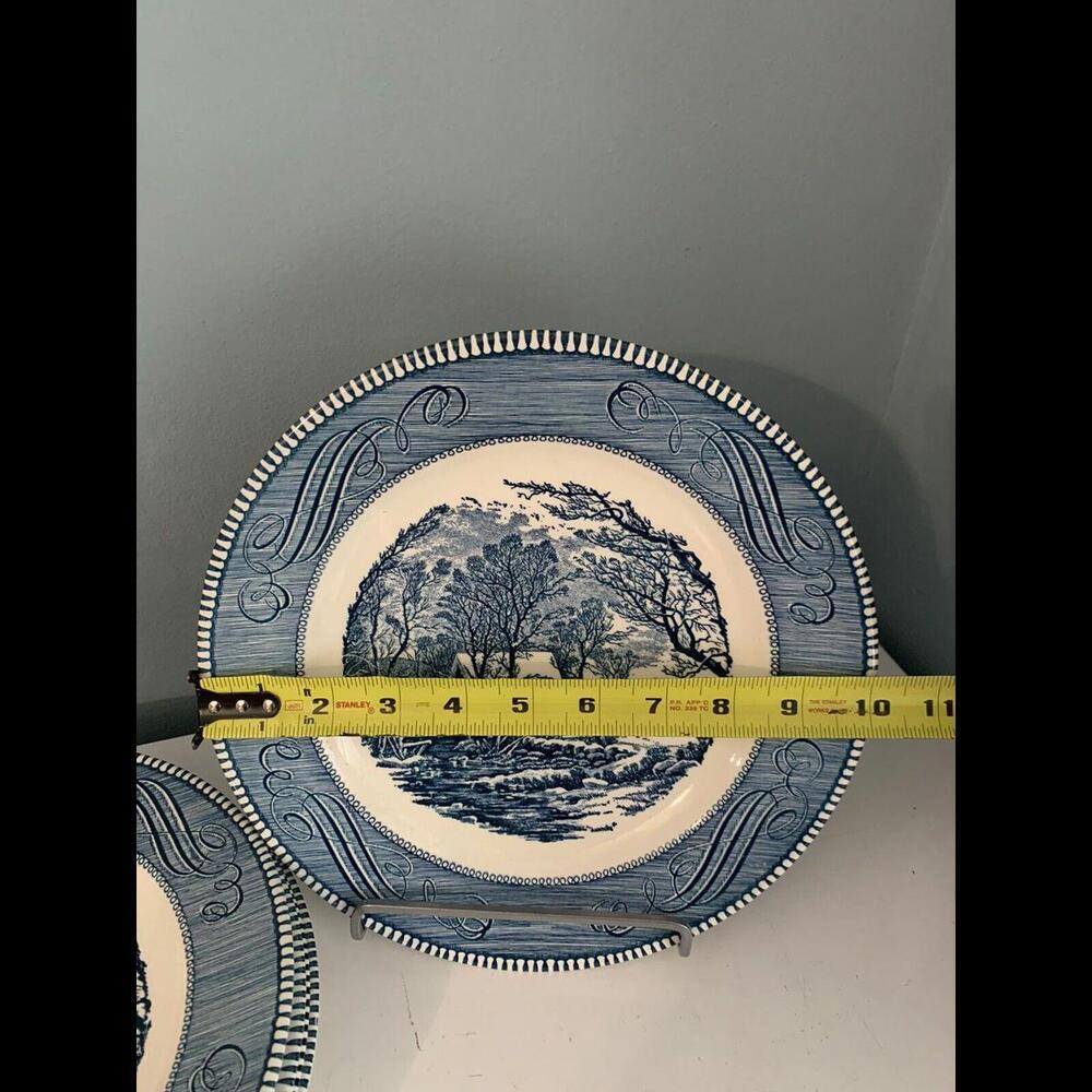 4 Royal Currier & Ives 10" Dinner Plates Old Grist Mill Blue White Ironstone - Picture 5 of 9